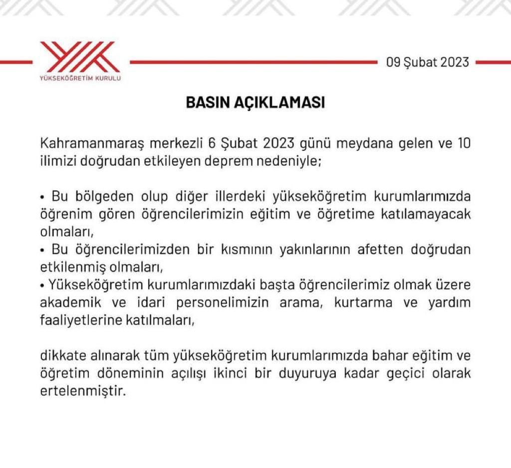 Bahar Yarıyılı Akademik Takvim Güncellemesi